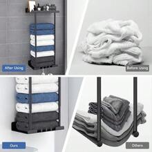 Wall Mounted Towel Rack Bathroom Towel Storage Organizer Metal Shelf Holder - Black - View 4
