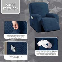 ULTICOR - Conjunto de 4 Piezas de Sillón Reclinable para 1 Persona, Tela Jacquard Elástica, Suave y Lavable a Máquina (Estilo 2) (Azul Marino) - Marfil - Ver 3