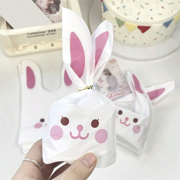50PCS-Good Easter Gift Bag, Easter Candy Bag, A Lot, Candy Bag, Plastic Small Easter Bag, Easter Party Snack Bag, For Sandwich Cookies, Easter Bunny Gift Bag, Plastic Easter Party Snack Bag, Twist Bow, For Party Gifts, Wedding Birthday Supplies