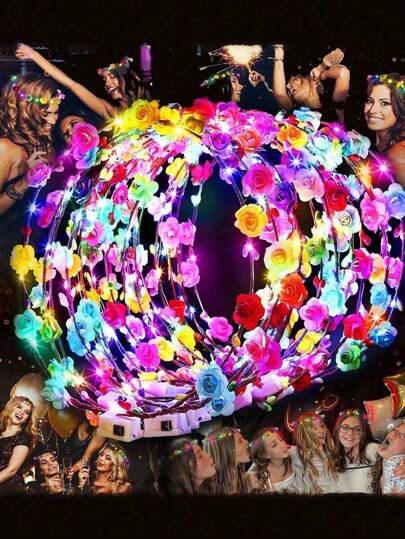 20 LED Flower Garlands, A Glowing Hair Accessory Designed For Women. Nightlight Hair Bands, Suitable As Gifts For Occasions Such As Weddings, Birthdays, Christmas, Carnivals, Role-Playing, Princess Parties, Etc. New Year's Glowing Party Supplies.