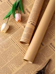 6 件复古英文报纸和牛皮纸包装纸，用于礼品或鲜花包装、花束包装材料、鲜花包装纸