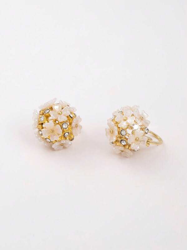 1 Pair Elegant Rhinestone Flower Ball Design Clip On Earrings, Jewelry Gift For Family & Friends, Suitable For Daily Wear, Party, Banquet