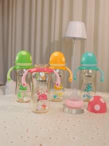 1pc Baby PPSU Bottle, Wide Mouth Mushroom Head Milk Bottle With Handle, Suitable For Babies 12 Months+, 11.2OZ/330ML