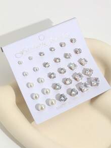 15 Cặp Bông Tai Đính Đá Zirconia & Ngọc Trai Giả Thời Trang Cho Nữ - Vàng - Xem 3