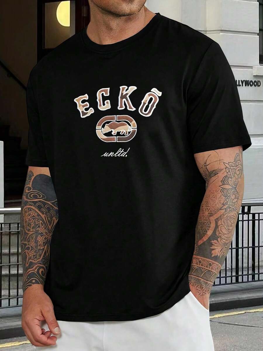Camiseta negra de camuflaje con logo Ecko Unltd para hombre. Ropa urbana, tejido suave de algodón, ideal para skateboarding, hip hop y uso casual - Negro - Ver 1