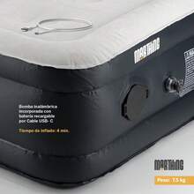 Colchon Inflable Electrico Matrimonial Queen Marthing CIEMAT Cama Inflable Portatil Con Bomba Electrica Integrada Facil de Usar Inflado Rapido Colchon Accesorios de Reparacion Ideal pa Hogar y Acampar - Blanco y Negro - Ver 6