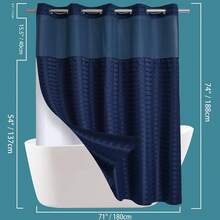 Wide Hotel Fabric Shower Curtain With Snap In Liner 108" X 74" For Bathroom Machine Washable Waterproof Repellent Shower Curtain (White 108" (W) X 74"(H)) - 格紋-海軍藍 - View 3