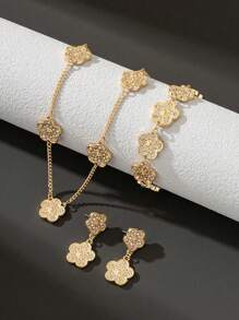 4 pièces/Set Ensemble de bijoux en alliage avec design de fleurs porte-bonheur. Cadeau de mode pour femmes. Bracelet en cristal guérisseur pour l'énergie spirituelle. Convient pour le port quotidien. Cadeau idéal pour la petite amie, l'épouse ou le partenaire