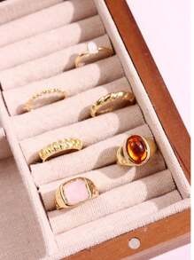 6 pièces/set Bague en pierre géométrique scintillante unique, élégante et minimaliste de luxe. Bijou pour femmes