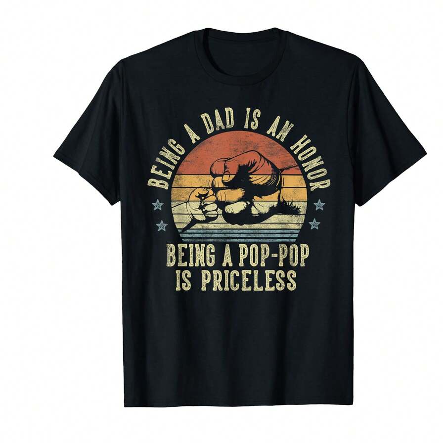 Being A Dad Is An Honor Being A Pop-Pop Is Priceless Poppop T-Shirt{Lun Father's Day Gifts - Black - View 1