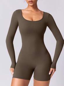 NcmRyu 1 pieza Mono con diseño fruncido en forma de V para levantar el trasero de mujer para correr, gimnasio, entrenamiento - Café integral - Ver 4