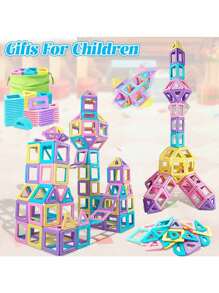 Giocattoli di blocchi magnetici per bambini e bambine, set di costruzione del castello macaron aggiornato, giocattoli educativi per bambini, regali di compleanno, accessori di colore casuale