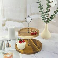 2-Tier Wooden Dessert Stand, Cake Stand, Snack Stand, 2-Tier Wooden Tray, Round Cake & Fruit Platter, Suitable For Birthday, Wedding And Home Gathering, For Cupcakes And Pastries, Easy To Carry And Store