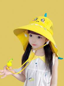 1 pieza Sombrero de sol infantil transpirable y suave con diseño de dibujos animados, gorra de playa de ala ancha ajustable para niños y niñas