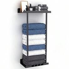 Wall Mounted Towel Rack Bathroom Towel Storage Organizer Metal Shelf Holder - Black - View 3