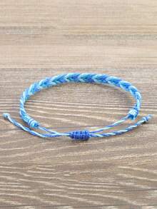 1pc Handmade Braided Rope Bracelet, Wax Thread Woven Wristband For Men, Suitable For Beach, Surfing, Vacation - Blue - View 2