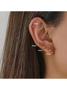 2pcs 2mm/3mm/4mm/5mm Stainless Steel Ball Stud Earrings, Minimalist Tiny Earring, Can Sleep Without Removing, Hypoallergenic Piercing, Gold/Silver Tone, Suitable For Women's Daily Wear