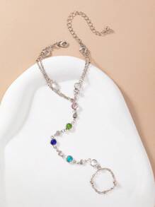 1 pièce Bijou de doigt avec chaîne de perles pour femme, décoration de main de mariée de mode minimaliste pour le mariage, accessoire de tous les jours