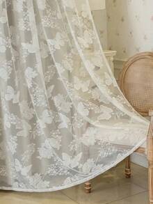 1 件 140 厘米 * 160 厘米浪漫白色花卉蕾丝窗帘，优雅的索环设计，适用于客厅、卧室或餐厅装饰，涤纶面料，可机洗，四季皆宜，卧室装饰 | 绣花窗帘 | 涤纶面料，客厅窗帘