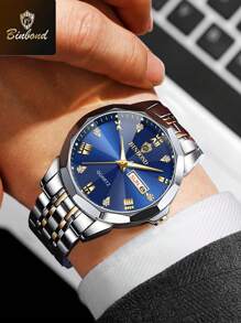 BINBOND BINBOND Men's Watches Rhombus Mirror Original Quartz Watch For Man Waterproof Luminous Stainless Steel Wristwatch Male Date Week