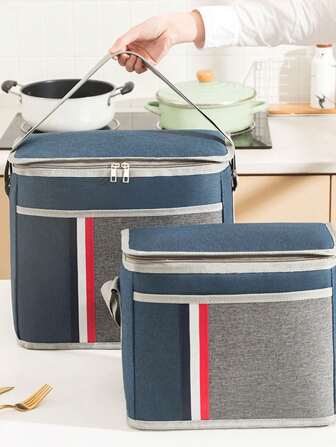 1 pezzo Borsa termica per il pranzo di nuova concezione, blu navy, nera, grigia o bordeaux, per pic-nic e attività all'aperto, con tracolla, contenitore in alluminio, grande capacità e isolamento, adatta anche per il rientro a scuola