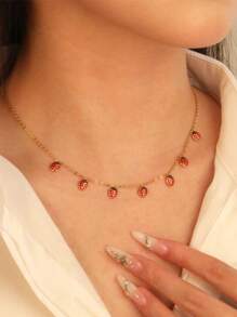 1 pieza Collar de acero inoxidable dorado con forma de escarabajo lindo, accesorio de moda para mujer, estilo bohemio vintage, joya de regalo para fiestas
