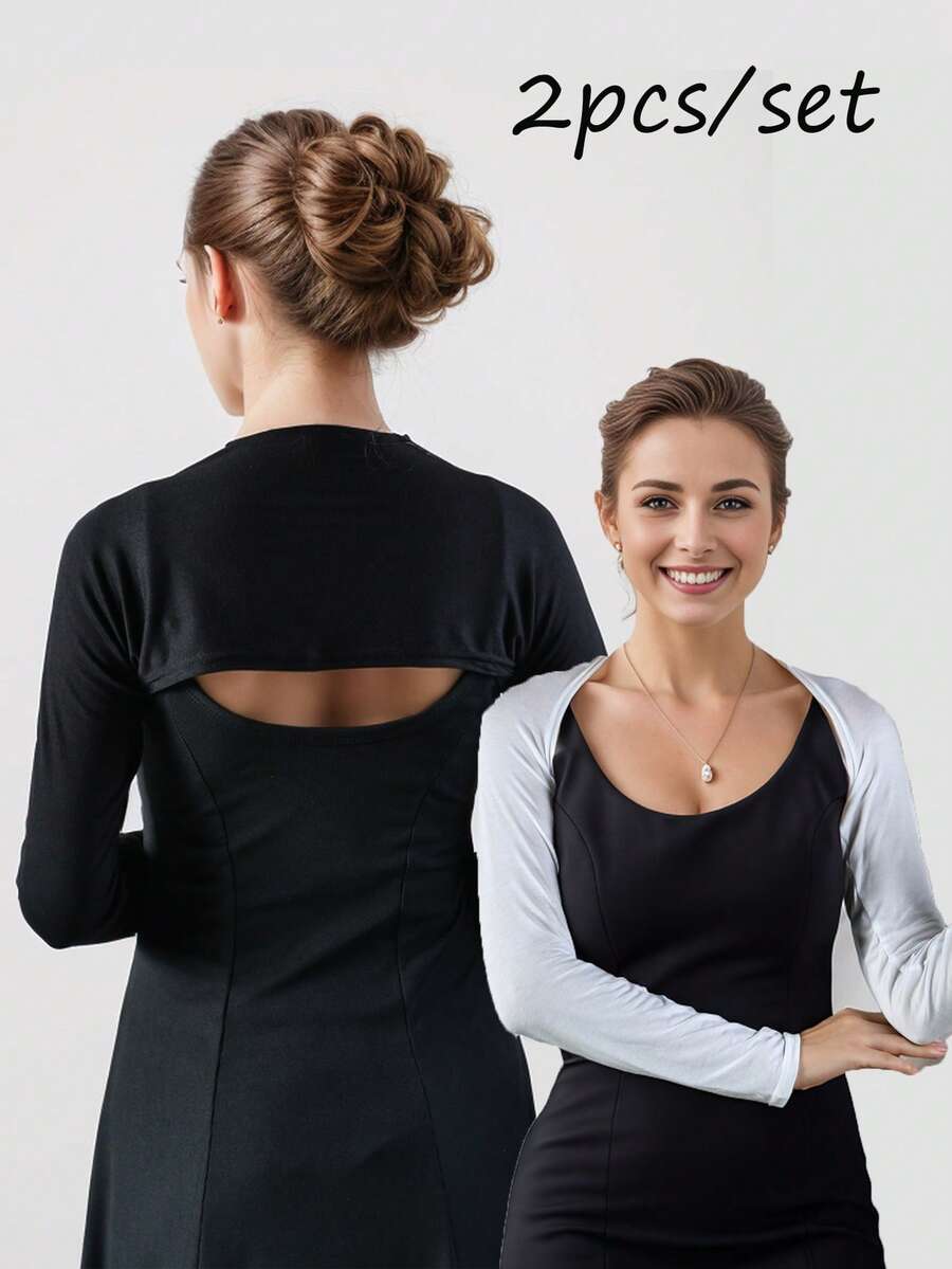 2 件女士时尚莫代尔袖套，优雅过肩防紫外线加大码袖套，户外防晒，休闲百搭日常穿着 - 2pc 親膚版莫代爾袖套 - 查看 1