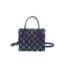 Nuevo bolso de mano de primavera/verano con bloque de color, cuadros y flecos, bolso de hombro cruzado casual y versátil para mujer