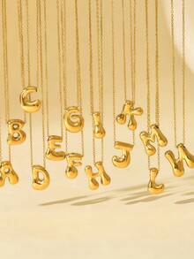 1pc Stainless Steel Asymmetrical Letter & Bubble 3D Pendant Necklace, Fashionable Jewelry Gift For Women - Yellow Gold - View 3