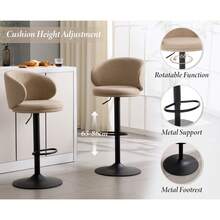 Chairus Swivel Bar Stool Set Of 2 Linen Kitchen Breakfast Bar Chairs Height Adjustable High Stool With Footrest - Khaki - View 7
