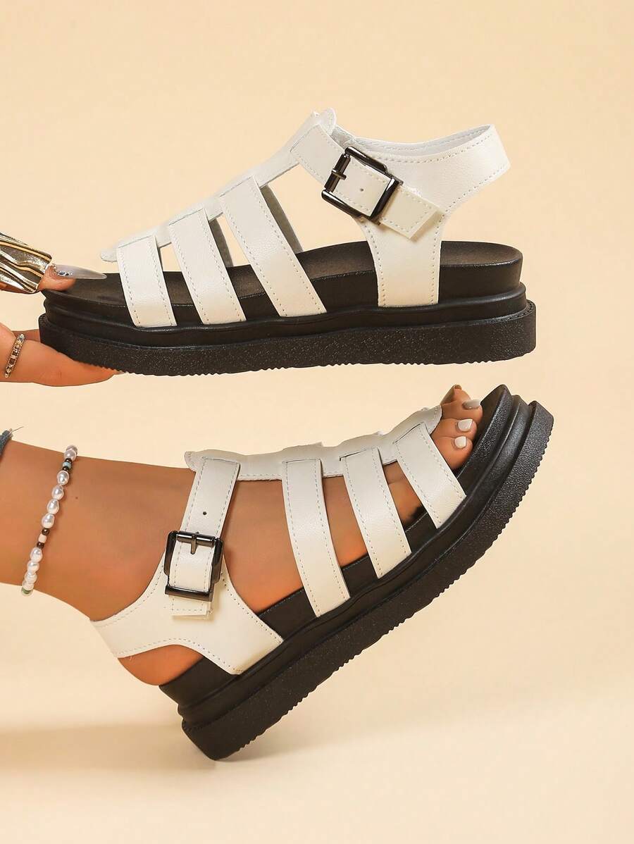 Women's Flat Sandals, New Chunky Platform Black Sandals, Roman Style Non-Slip Versatile Fashion Sandals For Summer Casual Beach