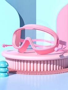 1pc 3-10 Years Old Children Anti-Fog HD Large Frame Swimming Goggles, Waterproof Anti-Fog Transparent And Comfortable Won't Strangle Eyes Swimming Goggles, Silicone Earplugs One-Piece Goggles, Suitable For Children's Swimming And Diving Use