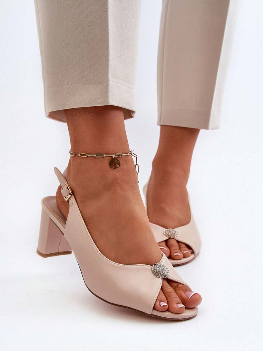 Women's Fashion Daily Wear Peep Toe Buckle Design High Heel Sandals - Beige - View 1