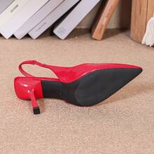 Women's Ankle Strap High Heel Pointed Toe Patent Leather Pumps, Elegant Red Wedding/Bridesmaid Shoes, Versatile Fashion Ankle Strap Stilettos - Red - View 8