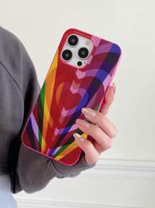 Regenbogenherz-Sturm! Modischer personalisierter Handyhülle - Regenbogen-gestreiftes Herzenmuster vollflächige fuchsiafarbene Handyhülle, kompatibel mit iPhones & Galaxy Smartphones