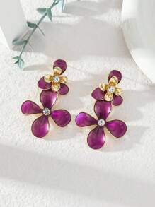 1 Pair Elegant Fashion European Style Rhinestone Flower Drop Oil Alloy Earrings, Suitable For Daily, Commuting, Shopping, Party Wear, Holiday Gift