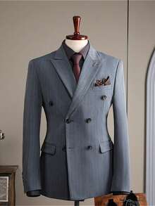 Double-Breasted Suit Two-Piece Men's Formal Wear British Fashion Graduation Ceremony Wedding Best Man's Wear Business Casual Suit Men's Wear - Light Grey - View 3