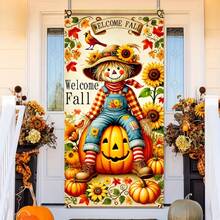 35.4"X70.9" Polyester Scarecrow & Pumpkin Thanksgiving Decor Door Curtain, Suitable For Indoor & Outdoor Thanksgiving Decor, Party Banners, Porch And Room Backdrop - 1PCS - View 5