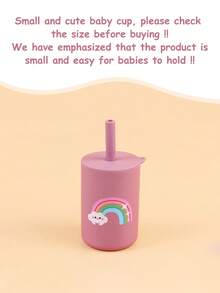 1pc 180ml/6oz Silicone Baby Straw Cup, Mini Sippy Cup For Toddlers Beginner, Infant Feeding Stage 1 Practical Drinking Cup - Pink - View 10