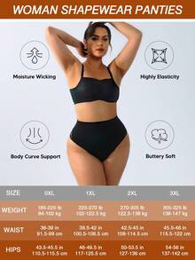 Plus Size Lace Tummy Control Thong - Seamless Shapewear, Mid-Waist Design - Black - View 6