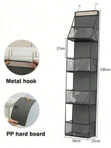 1pc 6-Compartment Foldable Hanging Bag For Snacks, Toys, Clothes Storage, Grey, With 2 Hooks For Wall/Cabinet/Door Hanging In Kitchen/Bathroom,Rear Door Storage Hanging Bags, Wall-Mounted Fabric Storage Bags, Dormitory Organizational Gadgets, And Household Wall-Mounted Storage Solutions.