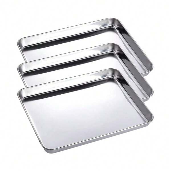 1/2 Piezas - Bandeja de acero inoxidable, Bandeja rectangular para hornear, Apta para hornos y fácil de limpiar, Puede lavarse en el lavavajillas - Bandeja para bocadillos, hamburguesas, cócteles y pasteles, Plato de metal para cenas, Bandeja rectangular para tardes de té y postres - Bandeja para barbacoa, Apta para rincones de café en cafeterías y fiestas de jardín