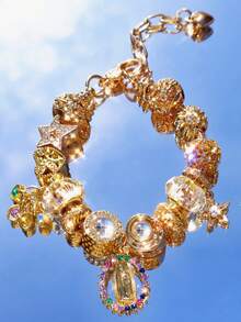 1 chiếc vòng tay quyến rũ Đức mẹ đồng trinh Zirconia cổ điển, vòng tay mặt thánh giá đom đóm phát sáng & Zirconia, vòng tay hạt pha lê sáng bóng hình trái tim & mặt trời hình ngôi sao, vòng tay tôn giáo tự làm cổ điển hạt spacer màu xanh nước biển cổ điển - Đầy màu sắc - Xem 13