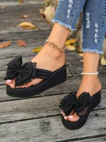 Pantuflas de mujer con lazo y suela talla grande gruesa - Sandalias de verano a la moda, de material EVA cómodo, suela gruesa adecuada para uso exterior, ideal para playa o jardín casual, sandalias de dedo abierto, zapatos con tracción duradera, calzado de playa