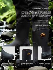 男士雨靴，户外雨天鞋，钓鱼涉水工地建筑水鞋，新款橡胶靴，男士雨鞋，农场畜牧作业鞋，工作鞋，雨季工作鞋 - 黑色 - 查看 5