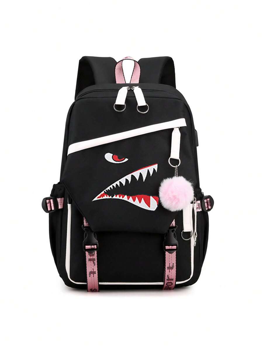 鲨鱼嘴设计背包，笔记本电脑背包，适合大学生/高中生的时尚背包