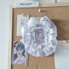Portacarte per foto con orecchie di coniglio e gatto in peluche fatti a mano, pizzo, stile Kpop, materiale scolastico, per il ritorno a scuola