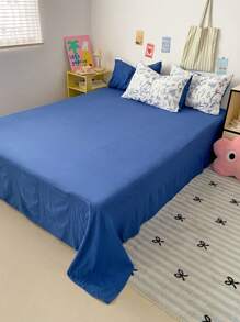 1 Set Juego de Ropa de Cama con Estampado de Conejo Azul Klein de 4 Piezas, Estilo Boceto Suave y Cómodo Adecuado para Todas las Estaciones para el Hogar, Hotel, Decoración de Dormitorio, (1 Edredón + 1 Sábana Plana + 2 Fundas de Almohada), Patrón de Funda de Almohada Aleatorio