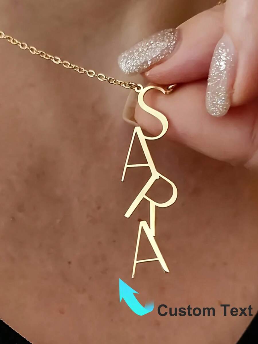 1PC Custom Vertical Letter Name Necklaces For Women Gold Color Personalized Stainless Steel Name Necklace Wedding Jewelry Gift,New Year Glamour - Multicolor - View 1
