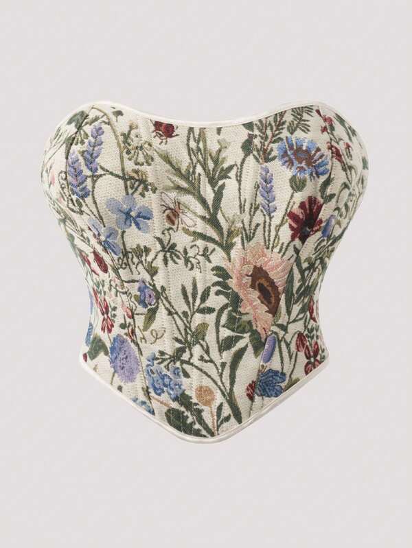 Corset, corset , imprimé floral sans bretelles, contrôle du ventre, associé à un jean vous fera paraître plus mince, convient pour les festivals, les fêtes, les soirées d'Halloween. Gaine pour le corps des femmes